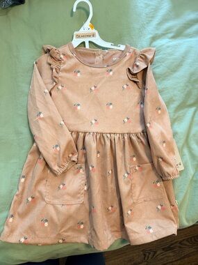 Girls' Floral Ruffle Corduroy Dress - Pink